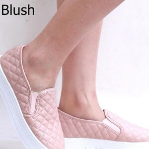 💎 STQ Faux Leather Quilted Slip-On Platform Sneakers In Blush/ Pink